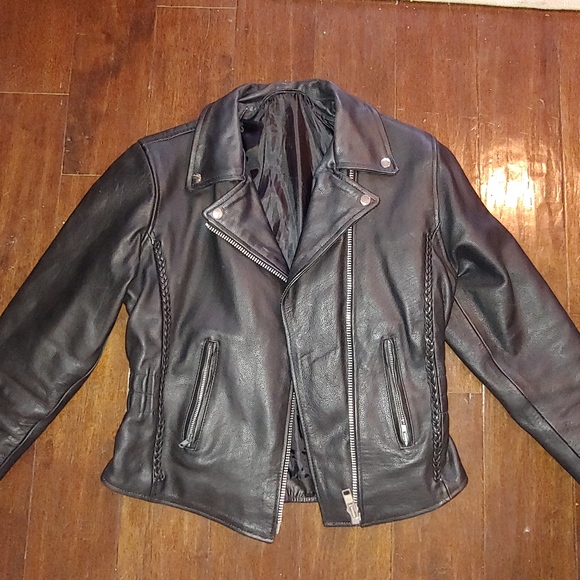 Leather Black Motorcycle Jacket - Picture 2 of 4